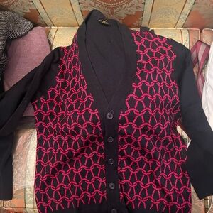 Black and Pink Geometric Cardigan